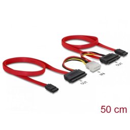 Cablu Delock SATA Date + Alimentare Molex 2x HDD Rosu