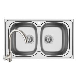 Set Chiuveta Pyramis Aurora 2B 86 SM si Baterie Bello Crom Inox
