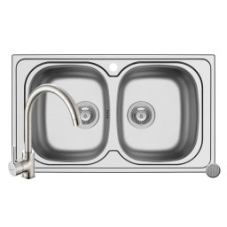 Set Chiuveta Pyramis Aurora 2B 86 LN si Baterie Bello Crom Inox