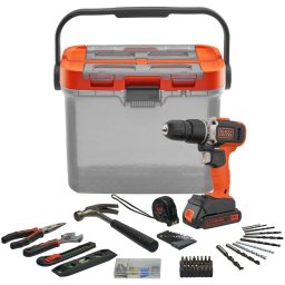 Masina de gaurit Black+Decker cordless impact drill BCKSB02, 18Volt (orange/black, Li-ion battery 1.5Ah, storage box, 62-piece accessory set)