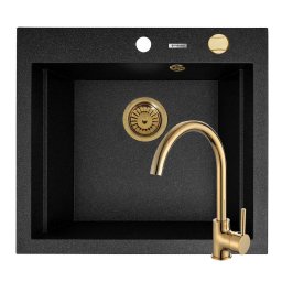 Set Chiuveta Pyramis Granit SIROS 57x51.5 1B Black si Baterie ECO BELLO Gold