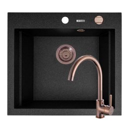 Set Chiuveta Pyramis Granit SIROS 57x51.5 1B Black si Baterie ECO Bello Copper