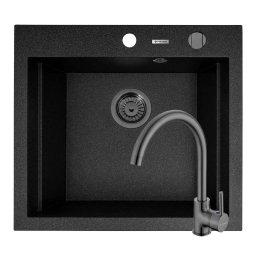 Set Chiuveta Pyramis Granit Siros 57x51.5 1B Black si Baterie ECO BELLO Gun Metal