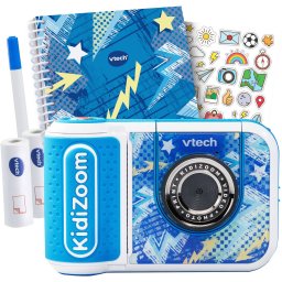 Aparat Foto Digital cu Imprimare Termica pentru Copii Vtech KidiZoom Print Cam Set cu Album Stickere Pix si Role de Hartie pentru Imprimare Limba Germana Albastru