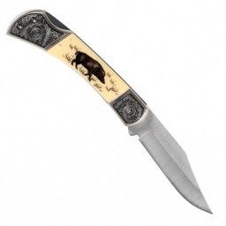 Briceag Pliabil Joker JKR0114 Maner Model Mistret Lama Otel 8CM Sistem Lock Back Argintiu/Bej