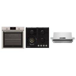 Pachet Pyramis 33P Ix Bk Cuptor Incorporabil 78L Clasa A Inox + Plita Incorporabila Pyramis 2.0 Wok HONEY Comb 4 Arzatoare pe Gaz Negru + Hota Telescopica 60CM Inox