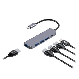 Hub USB 5in1 Platinet USB-C 100W Alu