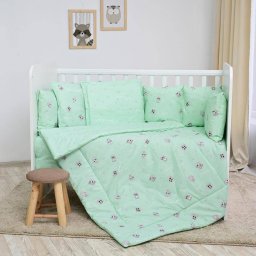 Set Lenjerie Lorelli 8 Piese pentru Patut 70x140CM Bumbac Ranforce Friends Green