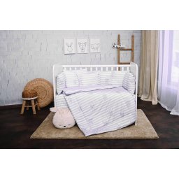 Set Lenjerie Lorelli 8 Piese pentru Patut 70x140CM Bumbac Ranforce Grey Striped
