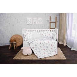 Set Lenjerie Lorelli Lily 7 Piese pentru Patut 60x120CM Bumbac Ranforce Grey Ballons