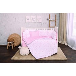 Set Lenjerie Lorelli Lily 7 Piese pentru Patut 60x120CM Bumbac Ranforce Pink Moons & Stars