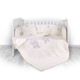 Set Lenjerie Lorelli Lily 7 Piese pentru Patut 60x120CM Bumbac Ranforce Happy Hippo Beige