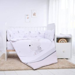 Set Lenjerie pentru Patut Lorelli Trend 8 Piese Bumbac Ranforce Little Rabbits Grey