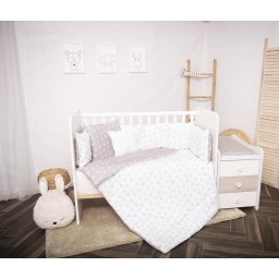 Set Lenjerie Lorelli Trend 8 Piese Bumbac Ranforce Abstract Leaves Grey Beige