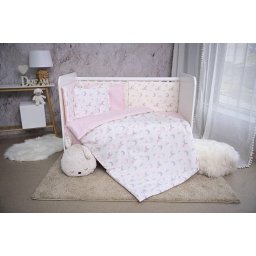 Set Lenjerie Lorelli Smile pentru Patut 60x120CM Bumbac Ranforce Pink Moons & Stars