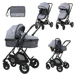 Carucior Lorelli Set Sena Landou Transformabil Cos Auto Inclus Cadru din Aluminiu Grey Squared