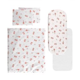Set Lenjerie pentru Carucior Lorelli 6 piese cu Protectie Impermeabila Beige Bears & Pillows