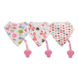 Baveta Tip Bandana Lorelli cu Snur si Jucarie Dentitie +0luni Bumbac Roz