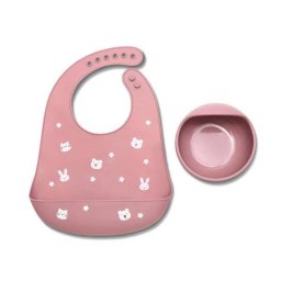 Set de Hranire Lorelli din Silicon Natural Contine Bol cu Vacuum si Baveta +6luni Roz