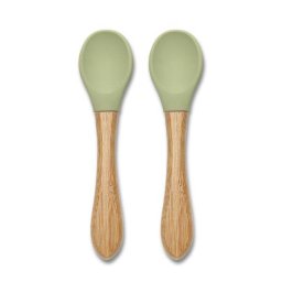 Set 2 Lingurite Lorelli din Silicon si Bambus Forma Ergonomica +6luni Verde Fresh