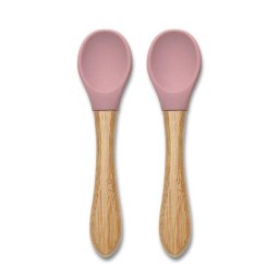 Set 2 Lingurite Lorelli din Silicon si Bambus Forma Ergonomica +6luni Roz