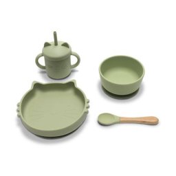 Set de Hranire Lorelli din Silicon Natural 4 Piese +6luni Verde Fresh