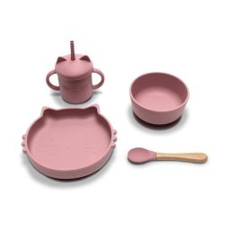 Set de Hranire Lorelli din Silicon Natural 4 Piese +6luni Roz