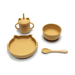Set de Hranire Lorelli din Silicon Natural 4 Piese +6luni Galben