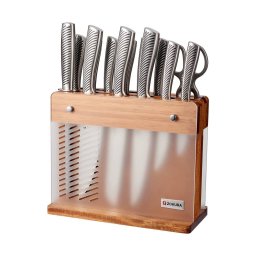 Set Cutite si Ustensile de Bucatarie Zokura Z1192 14 Piese Otel Inoxidabil Suport de Lemn