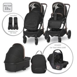 Carucior Lorelli Set 3 in 1 Aria Cosulet Auto Aria Luxe 40-87Cm Inclus Multiple Accesorii Negru