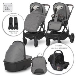 Carucior Lorelli Set 3 in 1 Aria Cosulet Auto Aria Luxe 40-87Cm Inclus Multiple Accesorii Grey