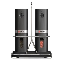 Set 2 Rasnite pentru Sare si Piper Zokura Z1421 cu Suport Metalic Negru