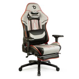 Scaun de Gaming GLOBIZ Ergonomic cu Perna Tetiera Suport Picioare si Spatar Rabatabil 84 x 52 / 48 x 50cm Gri / Negru / Rosu