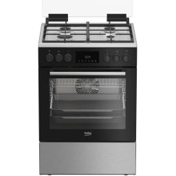 Aragaz Beko FBSM62530DXMS Plita Gaz 4 Arzatoare Aprindere Electrica Siguranta Gratar Fonta Cuptor Electric 8 Functii 3D Cooking Grill Timer Iluminare Autocuratare Catalitica 60 Cm Inox