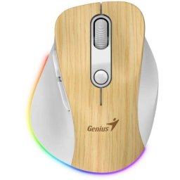 Mouse Genius Ergo 9000S Pro Mini-Size Duo-Mode Wireless Rechargeable RGB Light Pine Wood