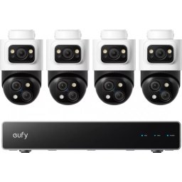 Kit Supraveghere Video pentru Exterior eufy PoE NVR S4 Max cu 4 Camere PTZ Bullet S4 Rezolutie 4K AI IP65 si NVR 8 Canale si HDD 2TB