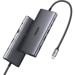 Hub USB-C UGREEN CM639 45520 2x USB-A 3.2 3x USB-C 1x HDMI 1x VGA 1x Jack 3.5mm 1x RJ45 1x SD 1x microSD Gri
