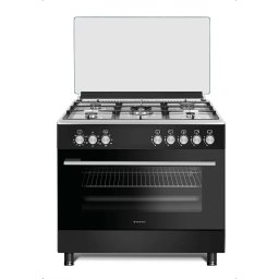 Aragaz Mixt Studio Casa Bergamo 5 Arzatoare pe Gaz Aprindere Electrica Cuptor Electric Grill Rotisor Ventilatie 90x60CM Negru/Inox