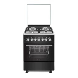 Aragaz Mixt Studio Casa BRUNO 4 Arzatoare Gaz Aprindere Electrica Gratare Fonta Cuptor Electric Grill Rotisor Ventilator 57x57CM Negru/Inox