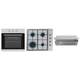 Pachet Incorporabil Pyramis 31P Inox Cuptor Electric 69L 8 Functii Clasa A + Plita pe Gaz 4 Arzatoare + Hota Telescopica Latime 60CM Inox
