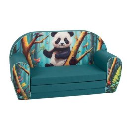 Canapea Extensibila pentru Copii Knorr Toys Lucky Panda Umplutura din Spuma Moale Husa Bumbac 77x34x42CM 9 Luni+ Verde