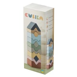 Jucarie din Lemn Cubika Set Constructii Turn 12 Piese 18 Luni+ Pastel