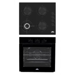 Pachet Cuptor Incorporabil Nuova Cucina Electric si Plita Gaz 60cm 6 Functii Ventilator Sticla Negru