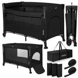 Patut Pliabil Lionelo Ellen Intrare Laterala cu Fermoar Saltea Pliabila Geanta Transport 0 - 3 Ani Maxim 15KG 120x60CM Negru