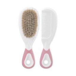 Set Pieptan cu Perie Lorelli Din Par Natural 0 luni+ Roz