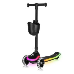 Trotineta Copii Lionelo Mey Ultrapliabila cu Lumini si Cosulet Maner Ajustabil pe Inaltime 3 Ani+ pana la 50KG Conform cu Standardul EN71-1/2/3 Negru