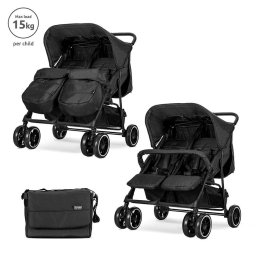 Carucior pentru Gemeni Lorelli Twin Reglabil Individual pana la 25Kg per Copil Geanta pentru Mama Inclusa Black