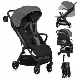 Carucior Sport Lionelo Julie Air Greutate Redusa 7.5kg Sustine 22kg +6luni Capotina Impermeabila Protectie SPF 50+ Suport Sticla Pliere Compacta Gri