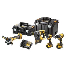 Kit 4 Unelte DeWALT DCK429P3T-QW 18V XR Combo DCD805 + DCG405 + DCH273 + DCF850 3 Acumulatori 5.0Ah si Incarcator Cutie Transport Negru/Galben
