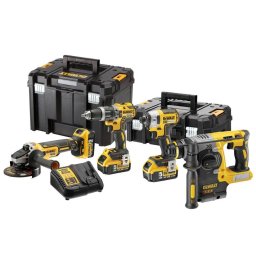 Kit 4 Unelte DeWALT DCK422P3T 18V XR Combo DCD796 + DCF887 + DCG405 + DCH273 + 3 Acumulatori 5.0Ah Incarcator 2 Cutii Transport Negru/Galben